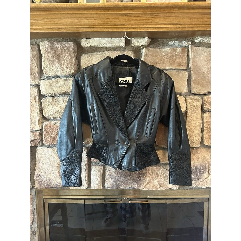 Vintage 80s/90s CHIA Black Leather Suede Jacket Women XS/S Whimsygoth Indie Vamp